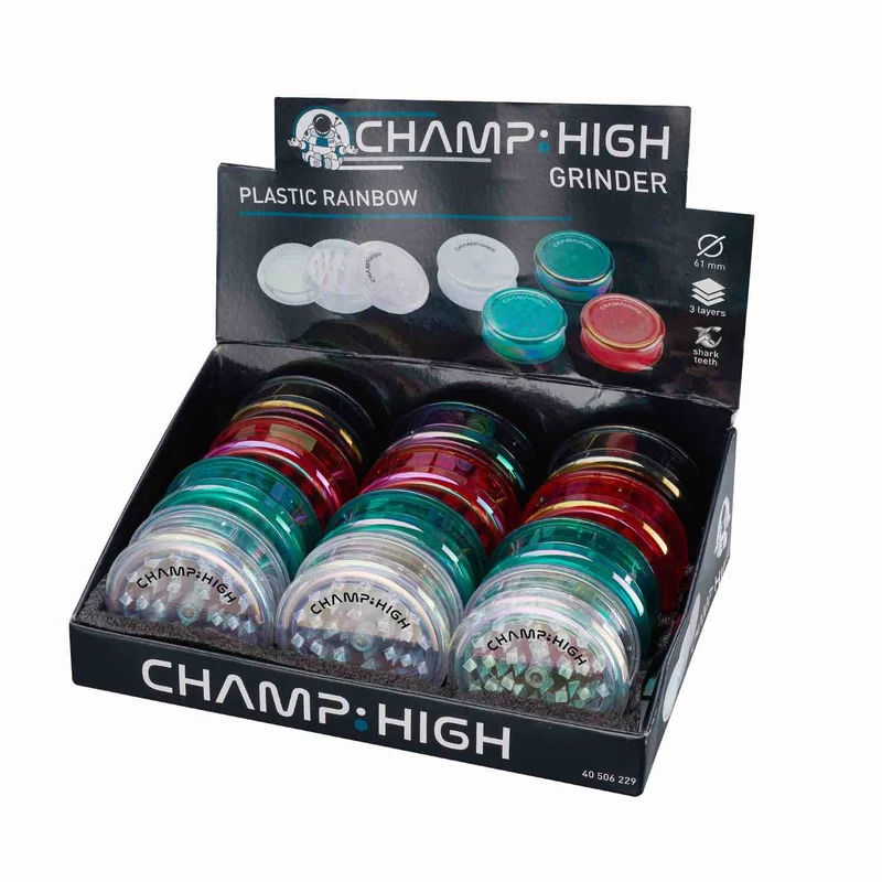 Champ High Rainbow Grinder Kunststoff 3-teilig, 61 mm – Display, 12 Stück
