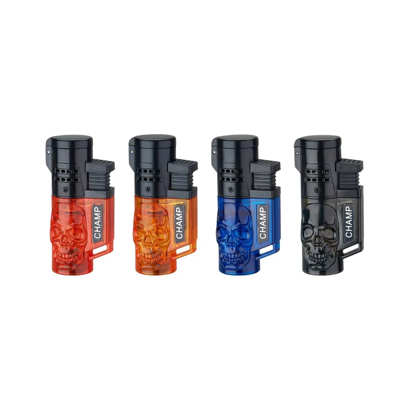 Champ Skull Feuerzeug 2 blaue Flammen – Display, 12 Stk.
