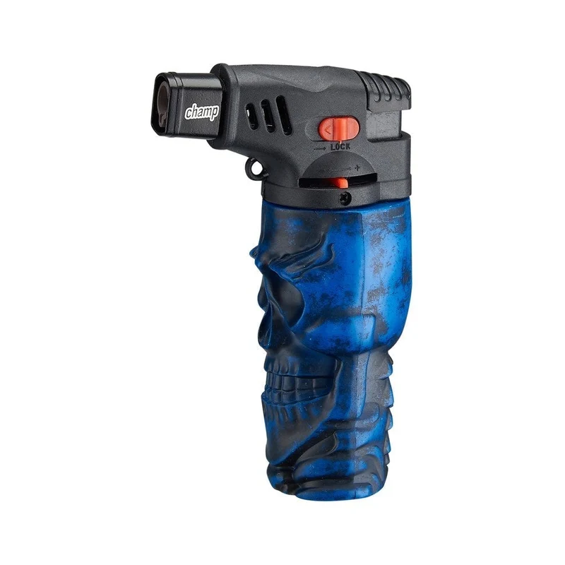 Champ Skull Feuerzeug Jetflame Blue – Display, 12 Stk.