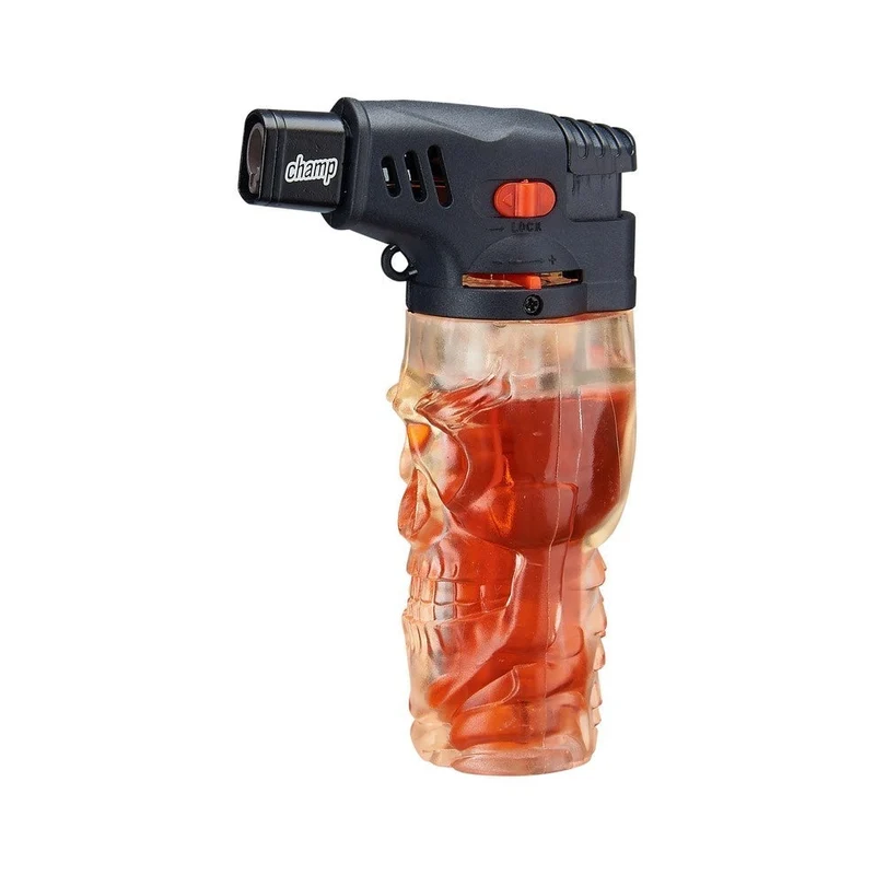 Champ Skull Feuerzeug farbiges Gas Red/Blue – Display, 12 Stk.