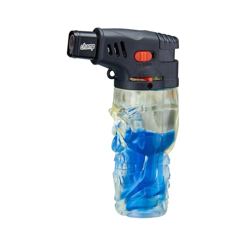 Champ Skull Feuerzeug farbiges Gas Red/Blue – Display, 12 Stk.