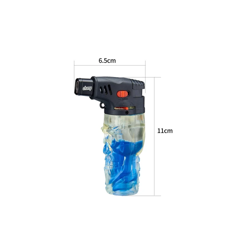 Champ Skull Feuerzeug farbiges Gas Red/Blue – Display, 12 Stk.