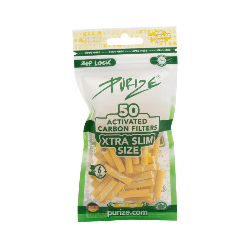 Purize Xtra Slim Yellow – Aktivkohlefilter 6mm, 50 Stück