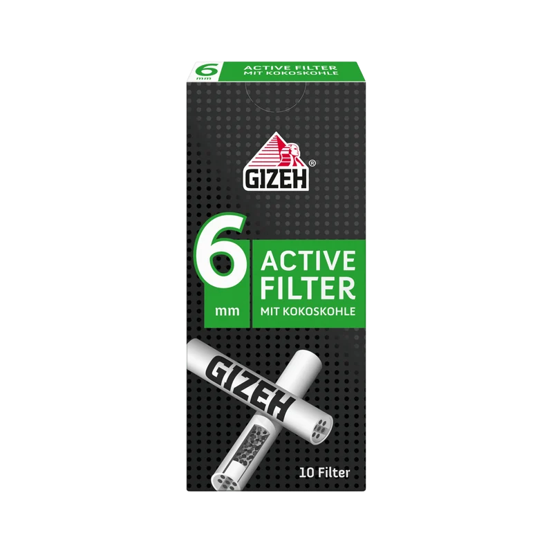 GIZEH Black Active Aktivkohlefilter 6 mm – Display, 20 Boxen à 10 Stück