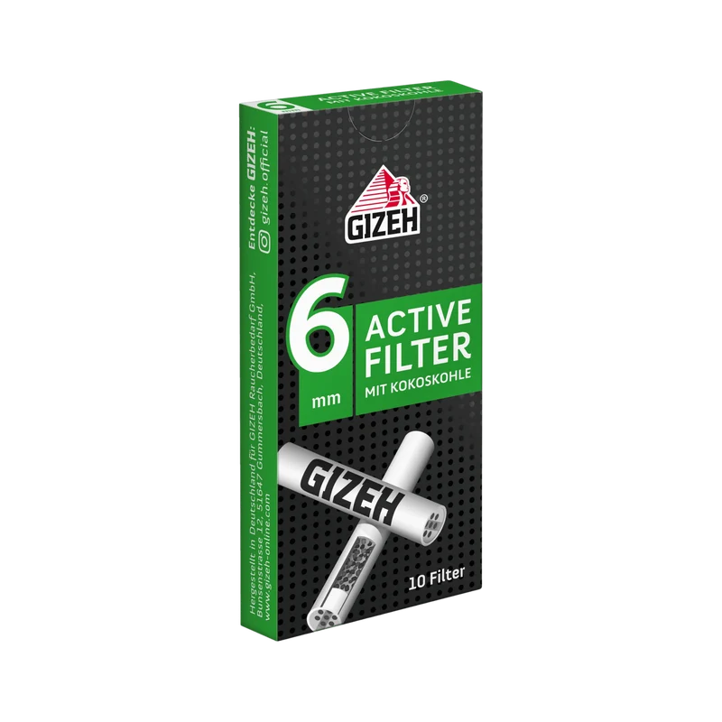 GIZEH Black Active Aktivkohlefilter 6 mm – Display, 20 Boxen à 10 Stück