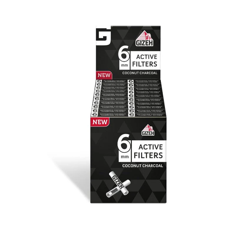 GIZEH Black Active Aktivkohlefilter 6 mm – Display, 20 Boxen à 10 Stück