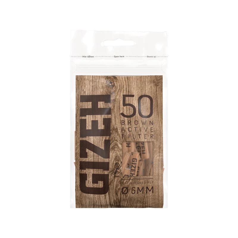 GIZEH Brown Active Aktivkohlefilter 6 mm – Display, 10 Beutel à 50 Stück