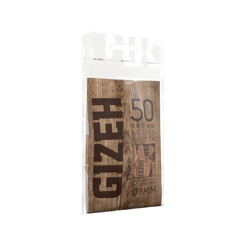 GIZEH Brown Active Aktivkohlefilter 6 mm – Display, 10 Beutel à 50 Stück