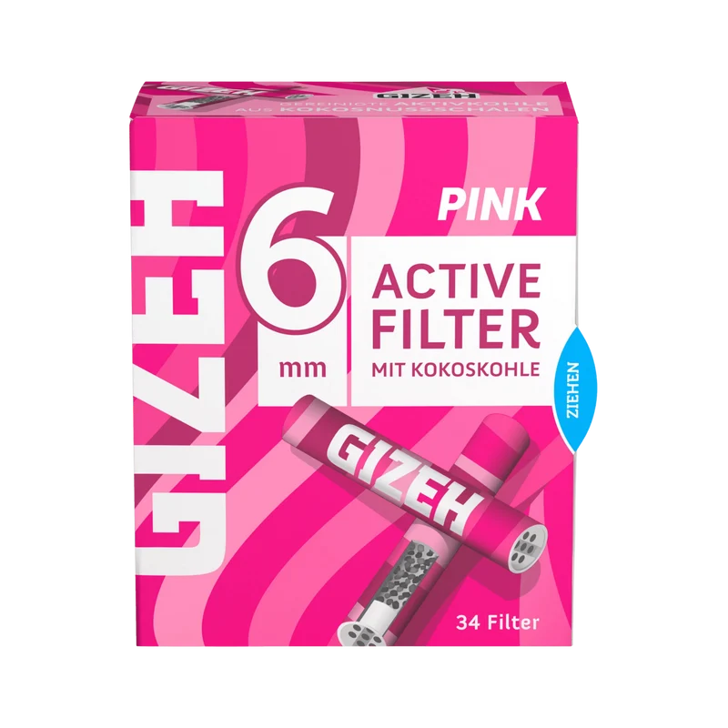 GIZEH Pink Active – Aktivkohlefilter 6mm, 34 Stück Packung
