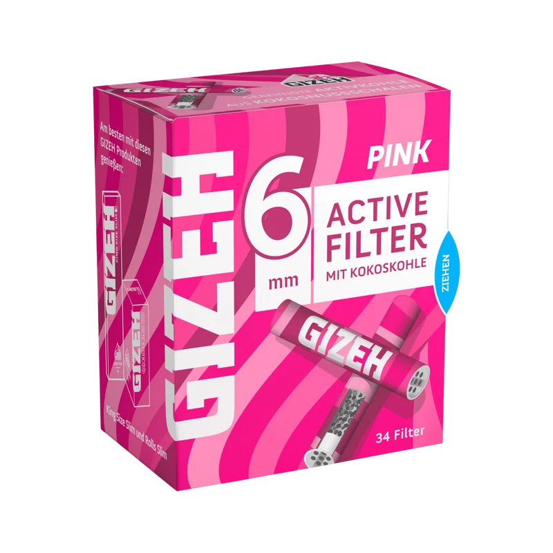 GIZEH Pink Active – Aktivkohlefilter 6mm, 34 Stück Packung