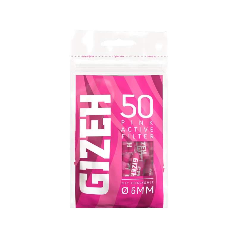 GIZEH Pink Active – Aktivkohlefilter 6mm, 50 Stück Bag