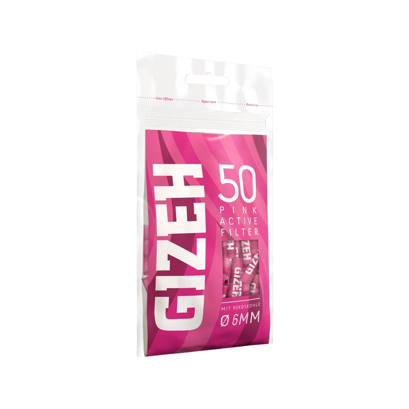 GIZEH Pink Active – Aktivkohlefilter 6mm, 50 Stück Bag
