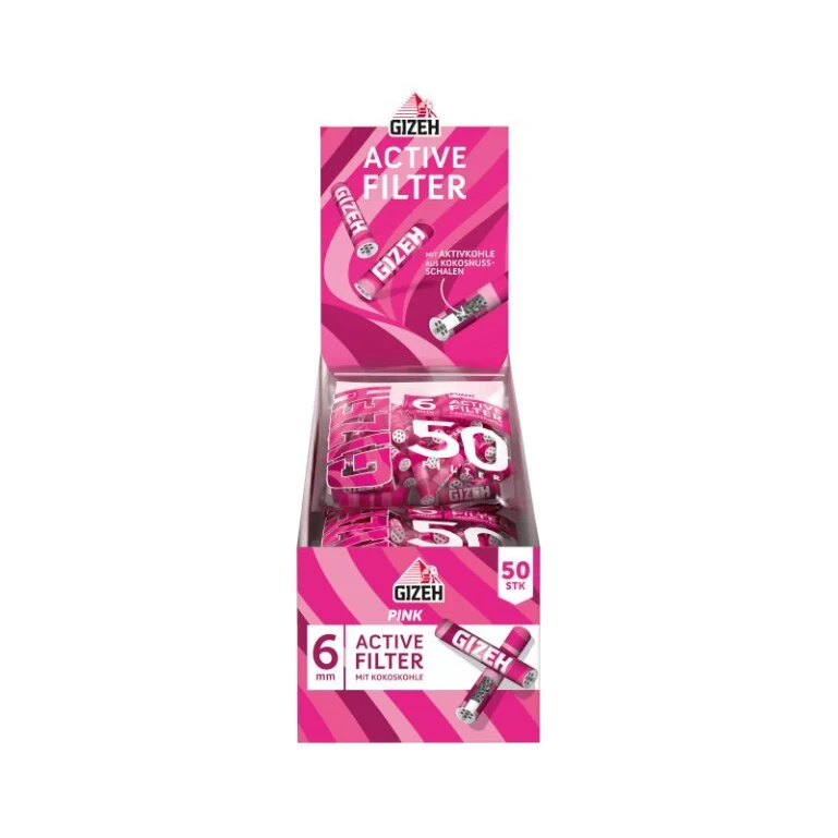 GIZEH Pink Active – Aktivkohlefilter 6mm, 50 Stück Bag