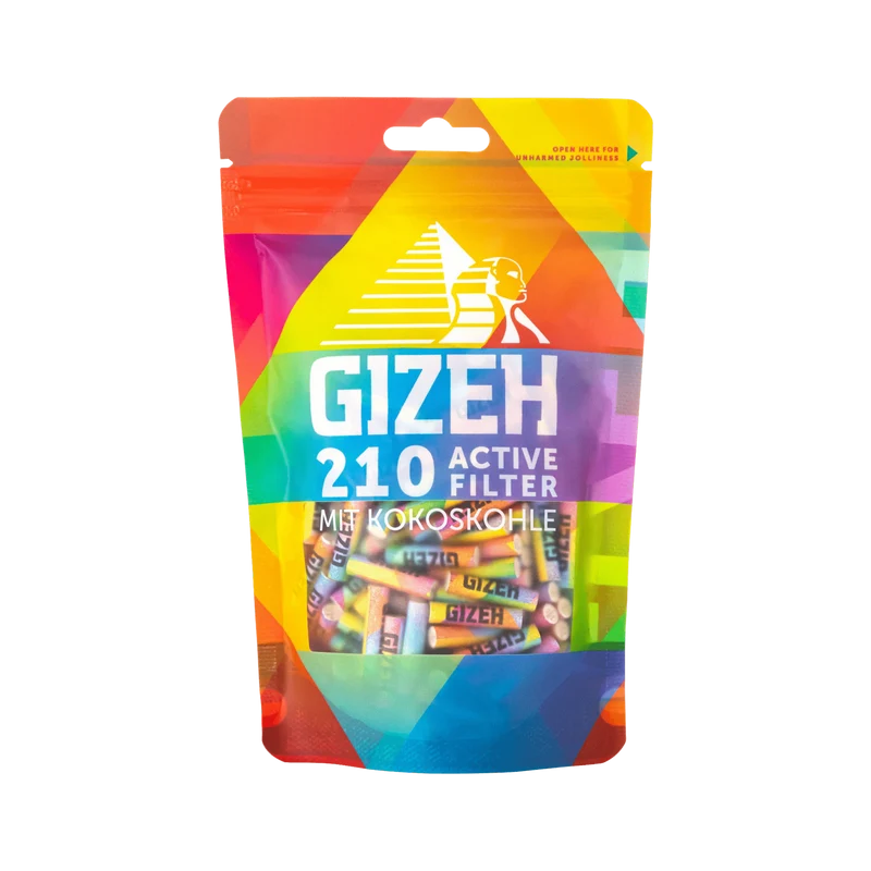 GIZEH Rainbow Active – Aktivkohlefilter 6mm, 210 Stück Bag