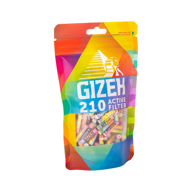 GIZEH Rainbow Active – Aktivkohlefilter 6mm, 210 Stück Bag
