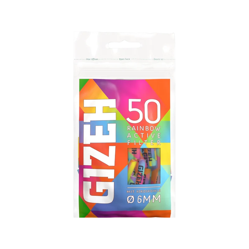 GIZEH Rainbow Active Filter 6 mm – Display, 10 Beutel à 50 Stück