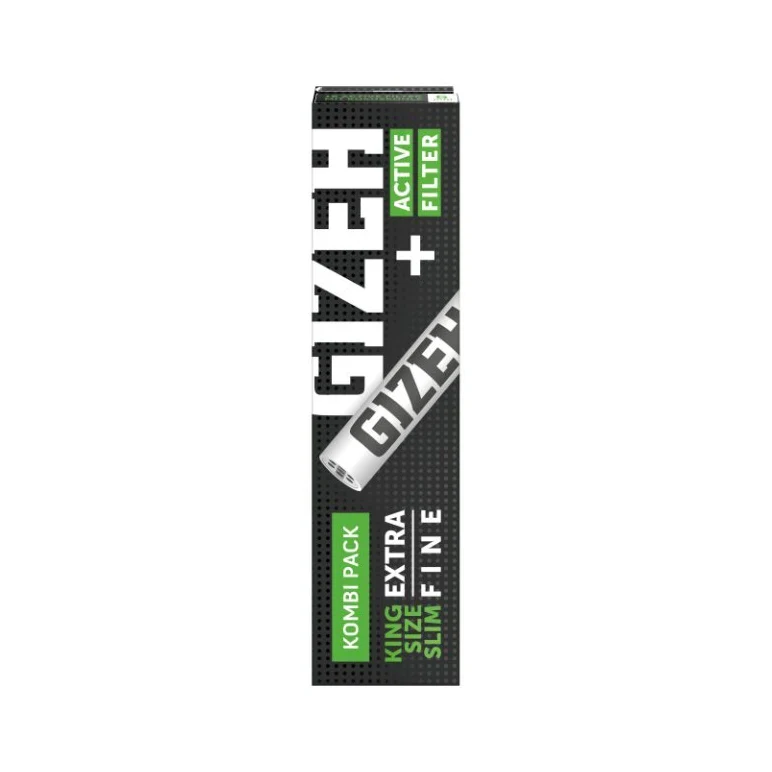 GIZEH Black King Size Slim Papers + Active Filter 6 mm – Display, 16 Hefte