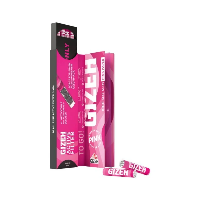 GIZEH Pink King Size Slim Papers + Active Filter 6mm
