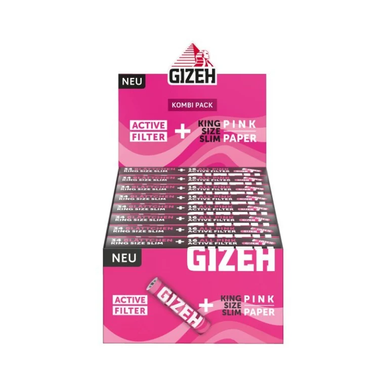 GIZEH Pink King Size Slim Papers + Active Filter 6mm