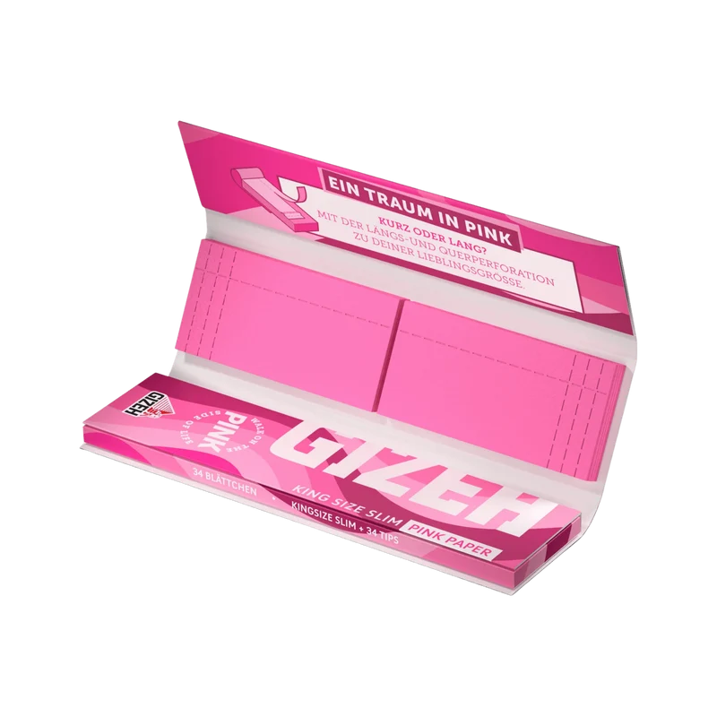 GIZEH Pink King Size Slim + Tips – Papers, 34 Blatt