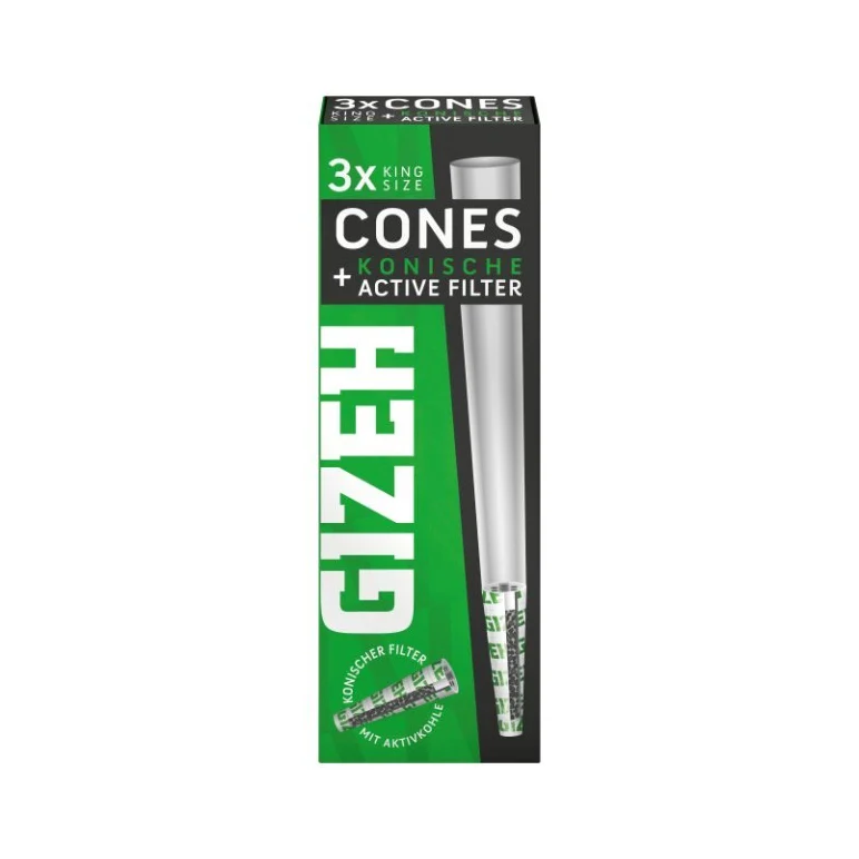 GIZEH Black Cones King Size + konischer Aktivkohlefilter – 3 Stück