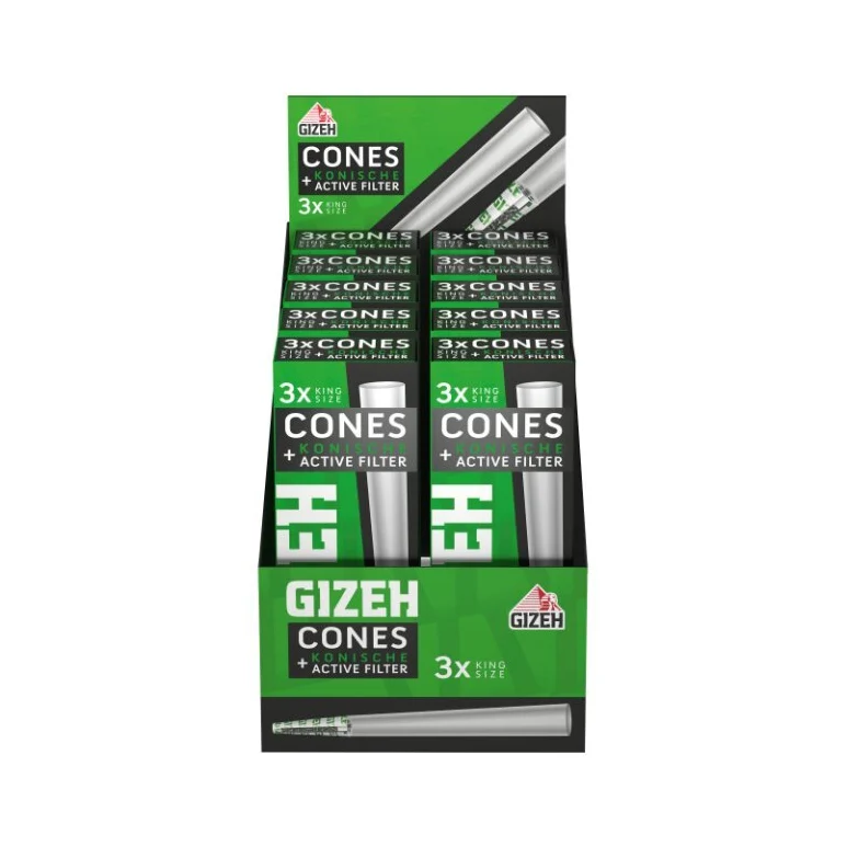 GIZEH Black Cones King Size + konischer Aktivkohlefilter – 3 Stück
