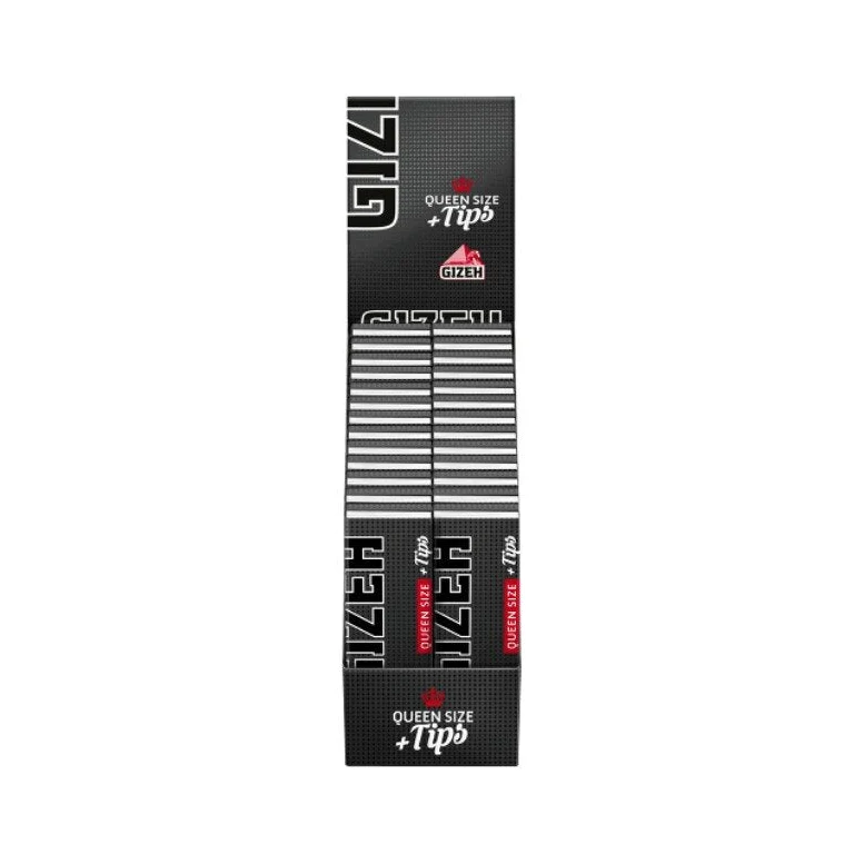 GIZEH Black Queen Size Papers + Tips – Display, 26 Hefte à 50 Blatt + 50 Tips