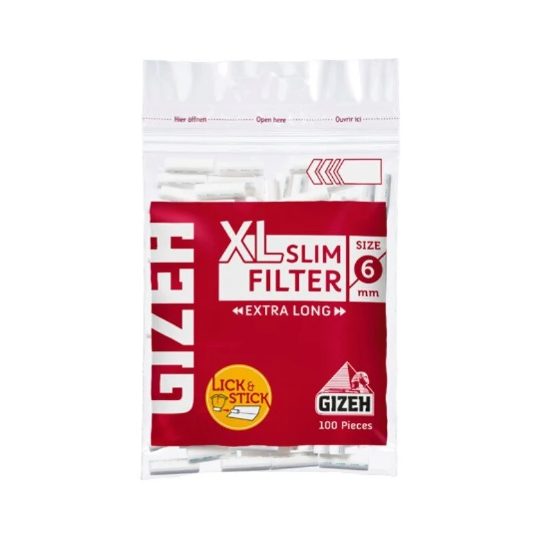 GIZEH XL Slim Filter 6mm extra lang – 100 Stück