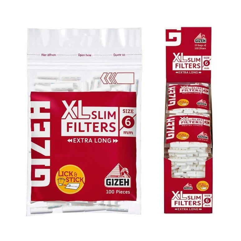 GIZEH XL Slim Filter 6mm extra lang – 100 Stück