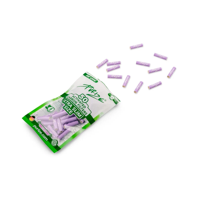 Purize Xtra Slim Lilac – Aktivkohlefilter 6 mm, 50 Stk.