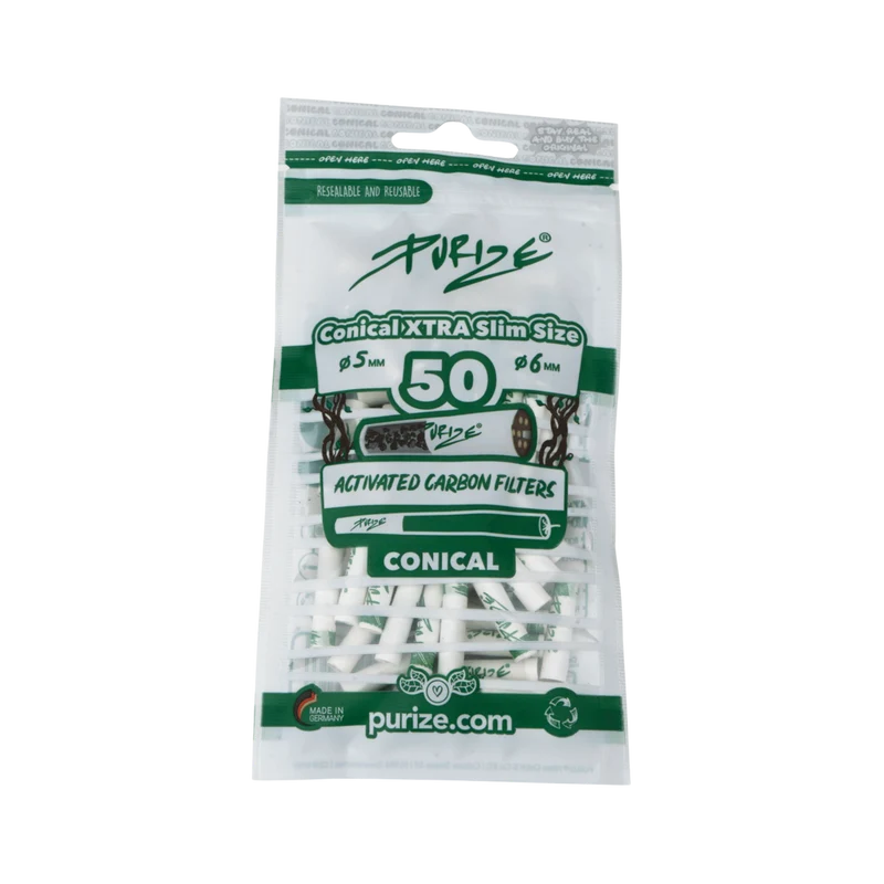 Purize Conical Xtra Slim White – Aktivkohlefilter 5-6 mm, 50 Stk.