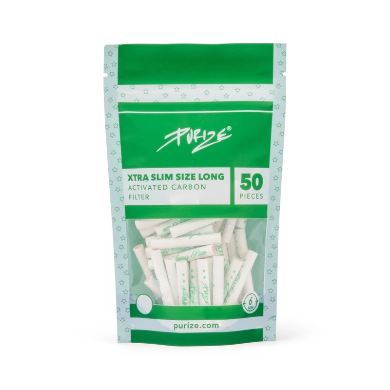 Purize Xtra Slim Long White – Aktivkohlefilter 6 mm, 50 Stk.