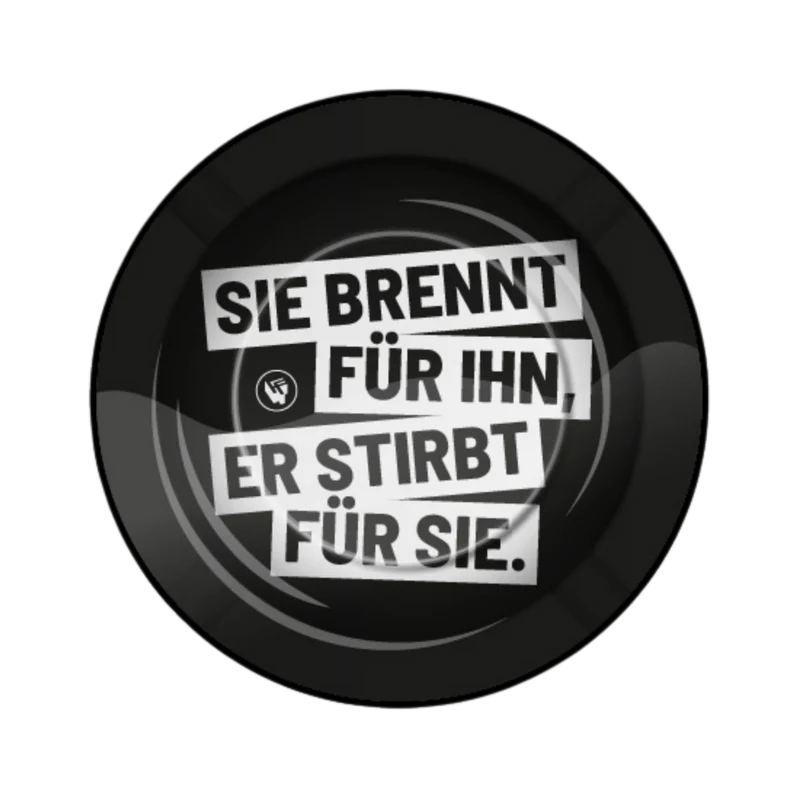 FireFlow Aschenbecher Sie brennt für ihn – Metall 14 cm, 6 Stück