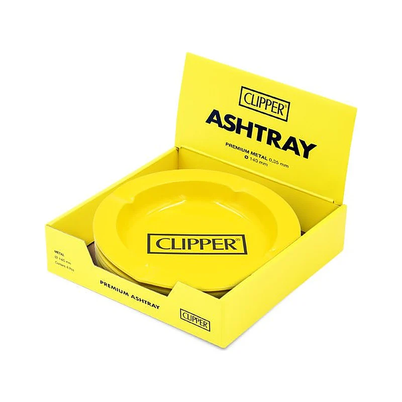 FireFlow Aschenbecher Clipper Logo Yellow – Metall 14 cm, 6 Stück