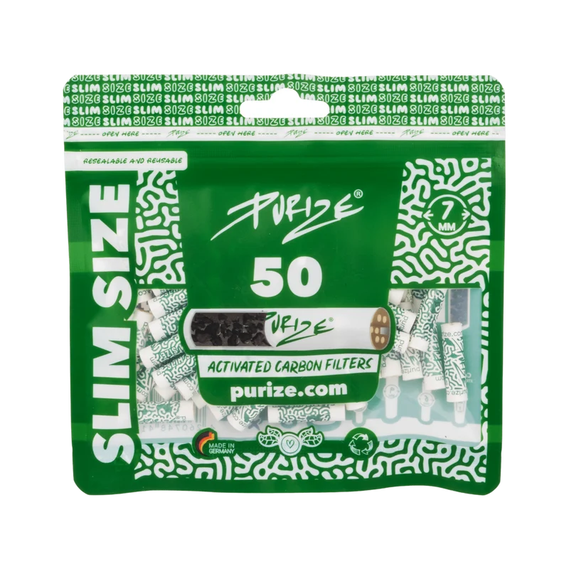 PURIZE Slim Size Aktivkohlefilter 7 mm White – 50 Stück