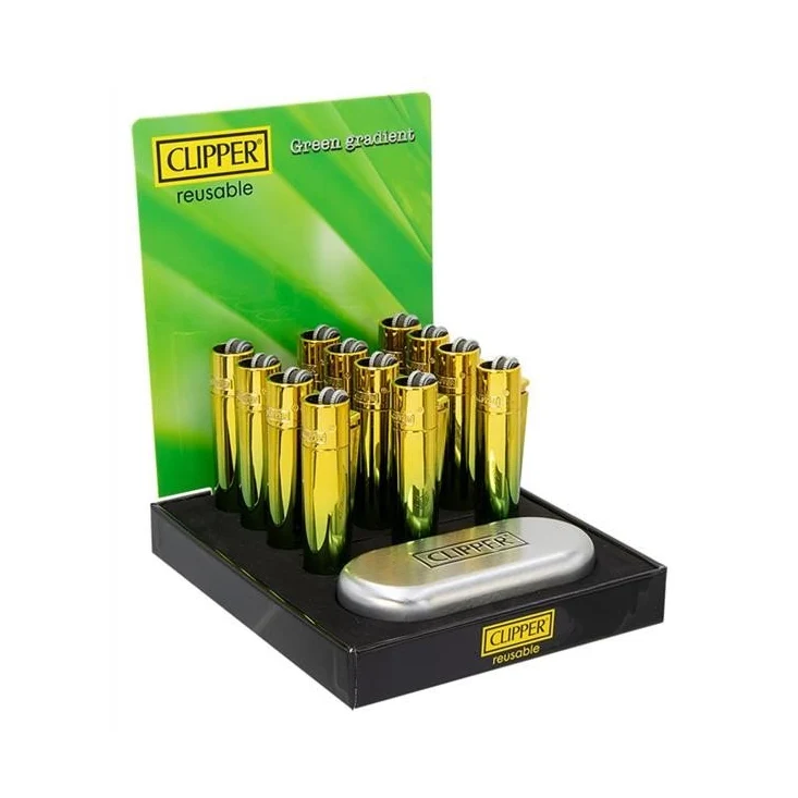 Clipper Metall Feuerzeug Green Gradient – Display, 12 Stück