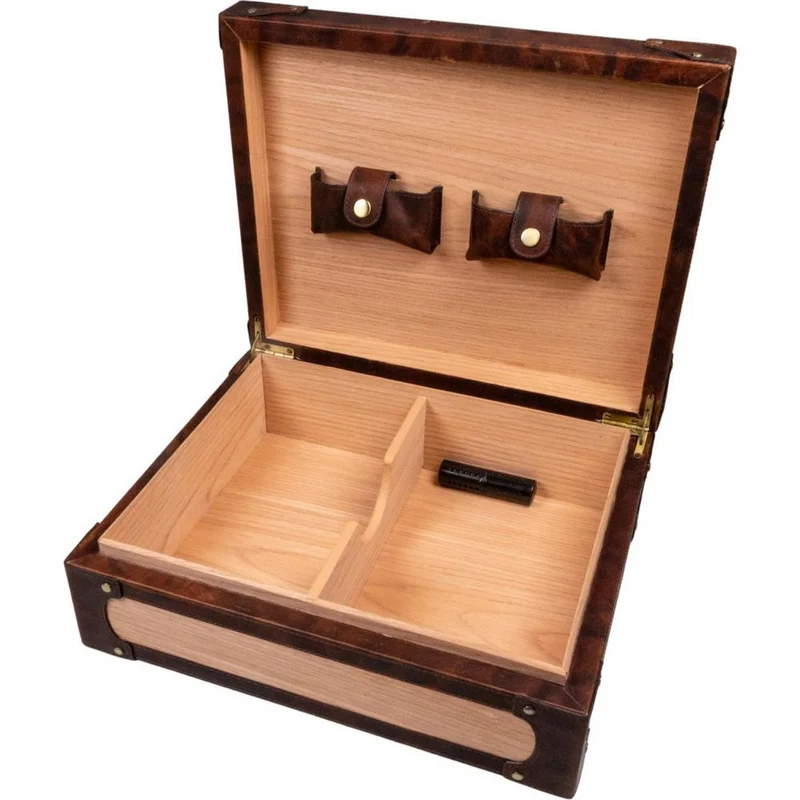 Passatore Humidor Brown Leather and Wood