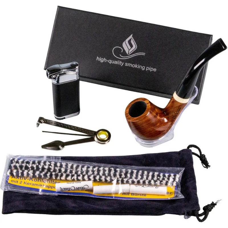 Mr. Pipe Pibe Sæt med Natur Redwood Bøjet Pibe