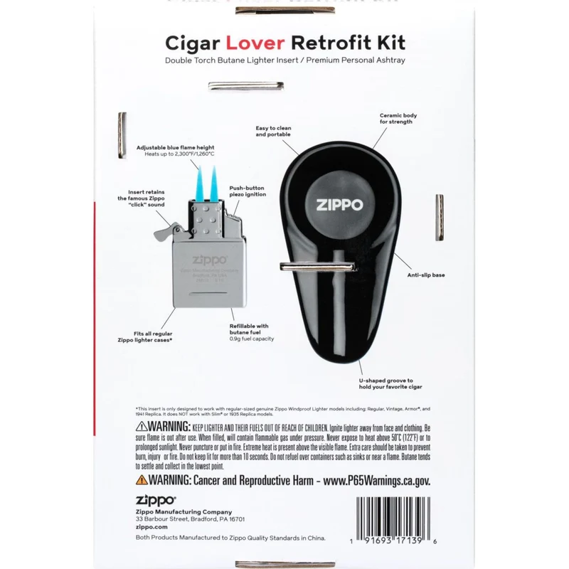 Zippo Cigar Lover Retrofit Kit - Jet Indsats + Askebæger