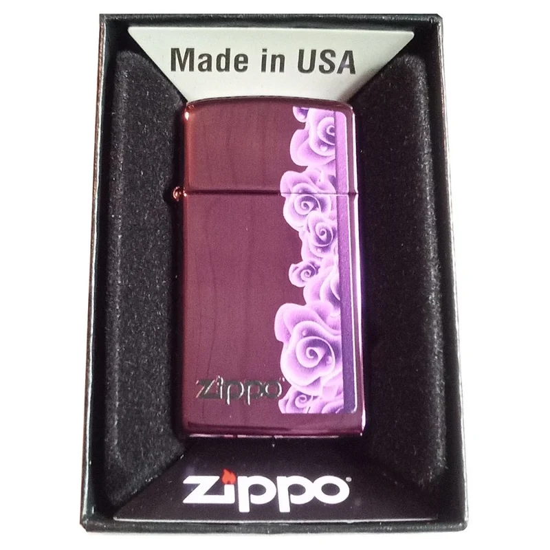 Original Slim Zippo Lighter - Purple Roses