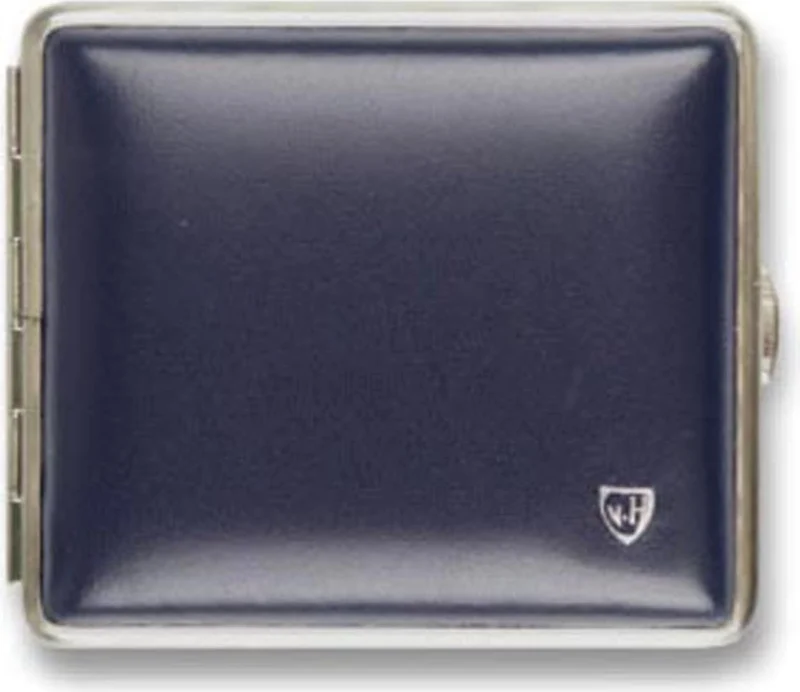 Vom Hofe Cigaret Etui - 18 King Size - Navyblåt Læder m/Sølv