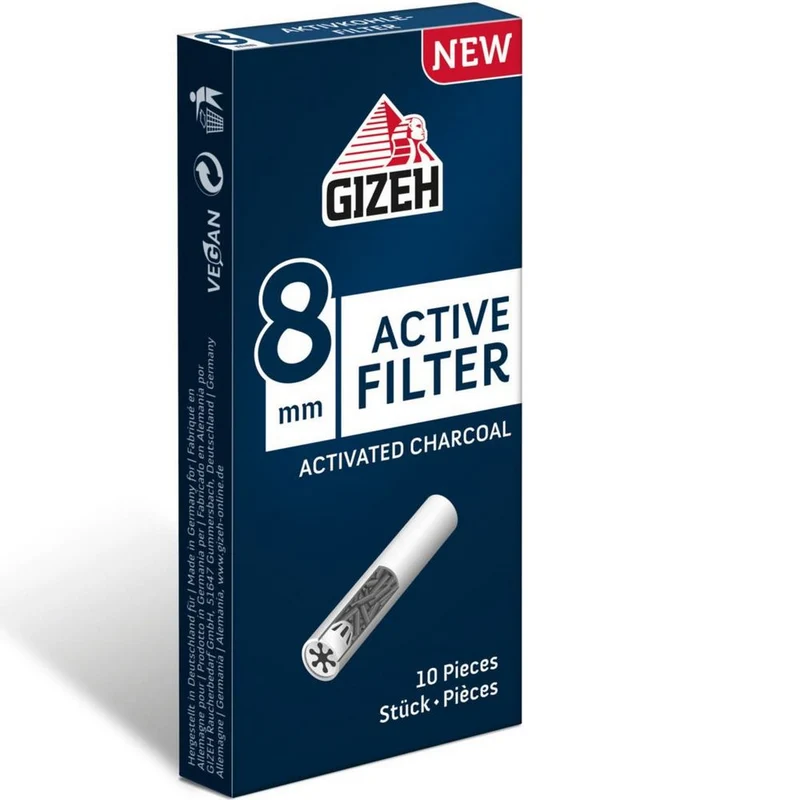 10 stk Gizeh Black 8 mm Aktivt Kul Filter til Cigaretter