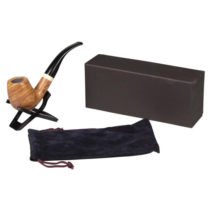 Mr. Pipe Pibe Natur Redwood Bøjet inkl. Stand