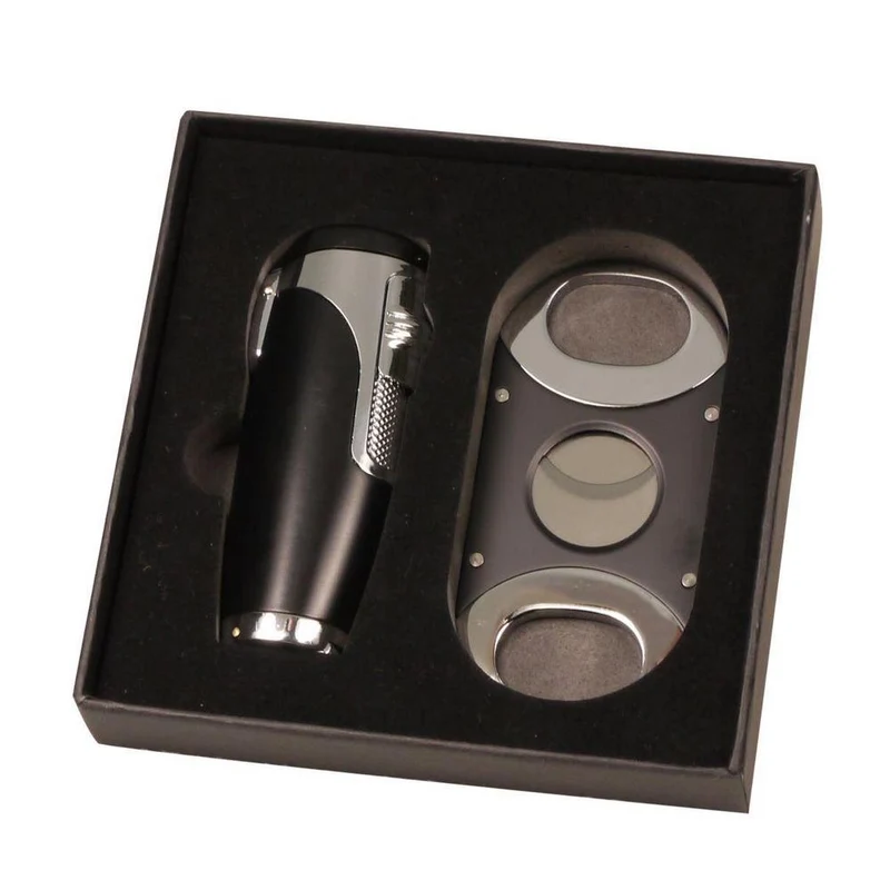 SKY 3-flame Jet Lighter med Cigar Cutter Sort