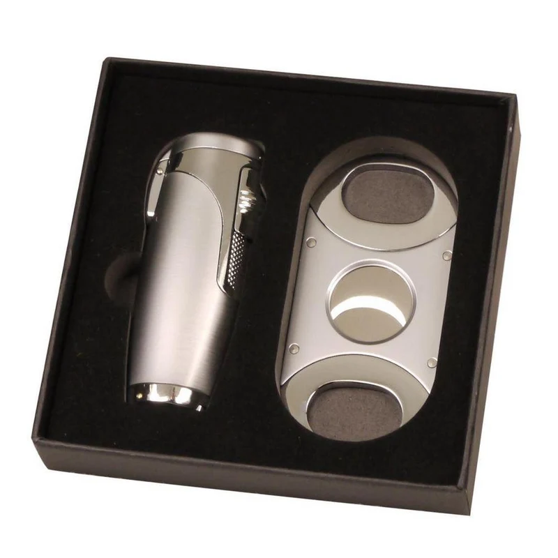 SKY 3-flame Jet Lighter med Cigar Cutter i Chrome