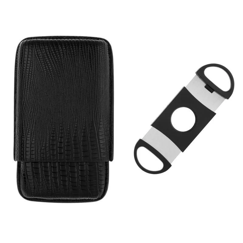 Sort Cigar Etui med Cigar Cutter