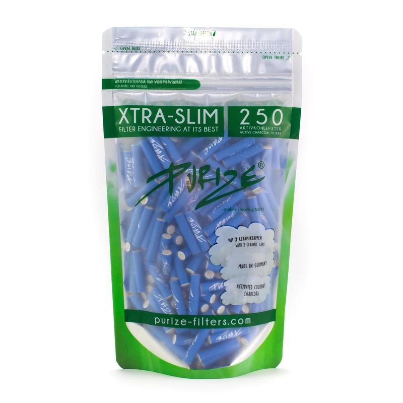 PURIZE Aktivkohlefilter XTRA Slim Blue 250 Stück