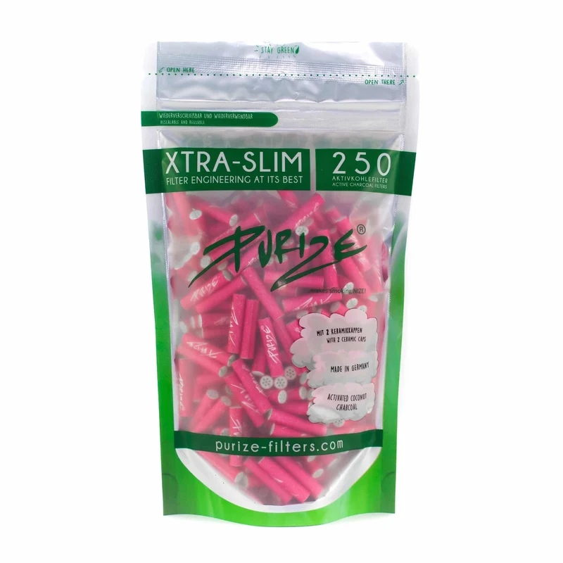 PURIZE Aktivkohlefilter XTRA Slim Pink 250 Stück