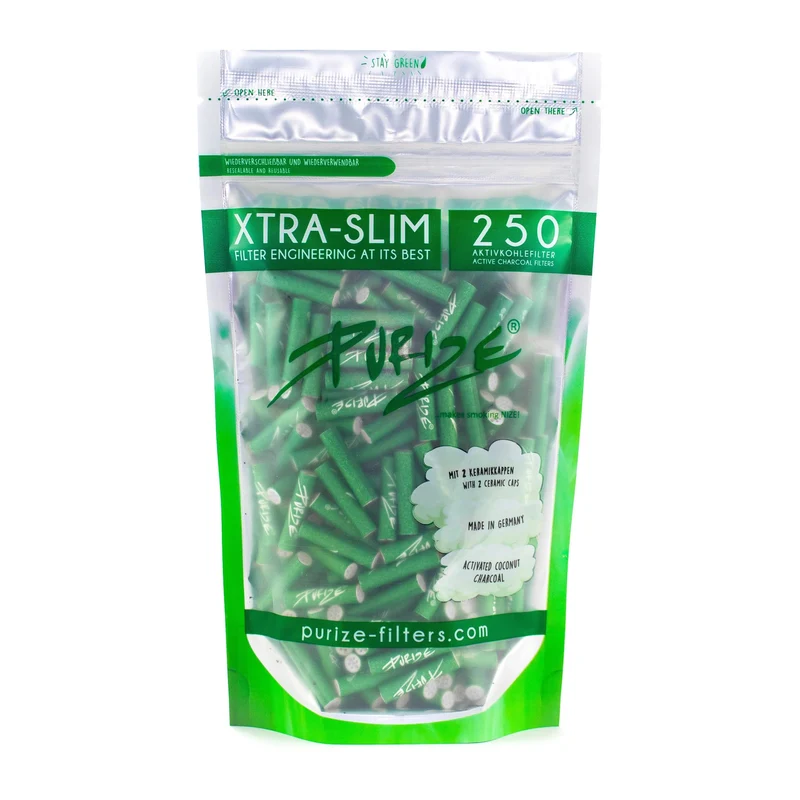 PURIZE Aktivkohlefilter XTRA Slim Green 250 Stück