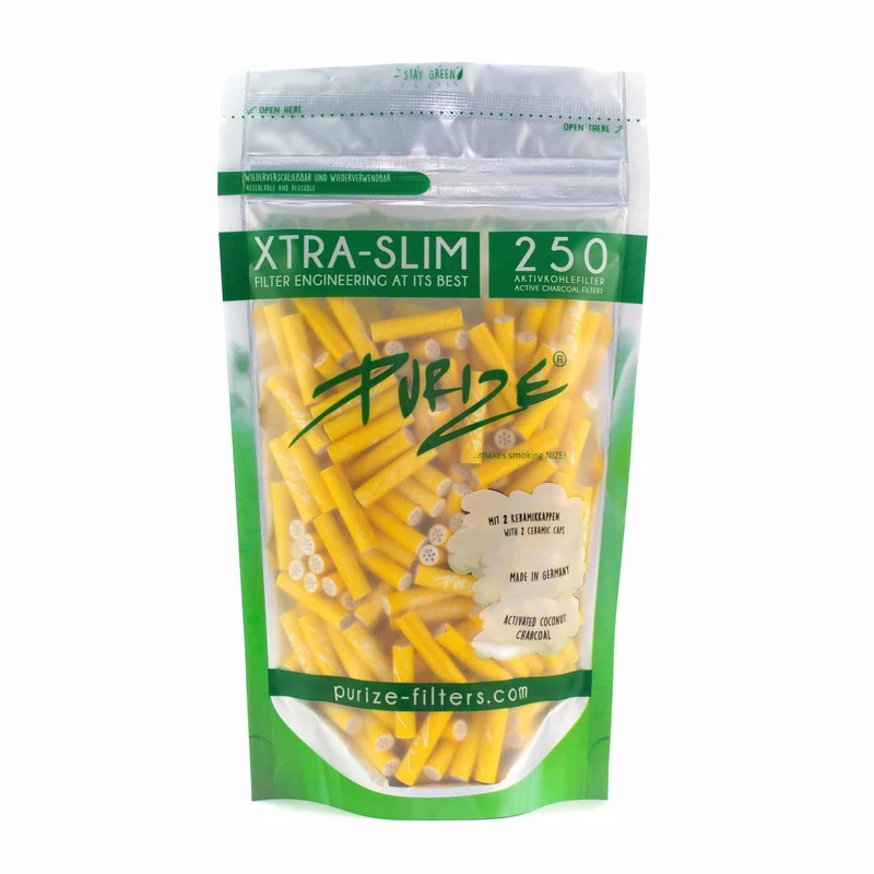 PURIZE Aktivkohlefilter XTRA Slim Yellow - 250 Stück